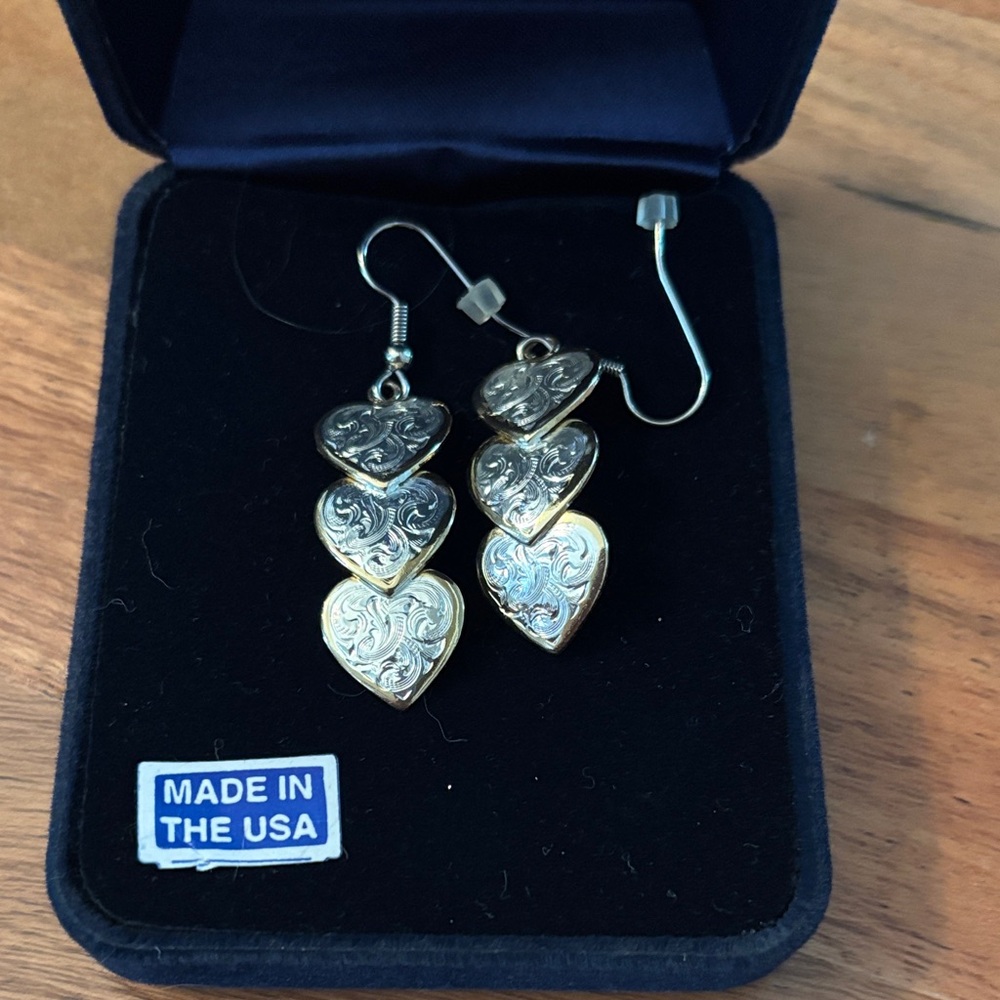 Montana Silversmiths Gold and Silver Triple Heart Earrings